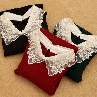 Lace Collar Knit Top