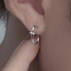 Cross Alloy Hoop Earring 1pc - Silver - One Size