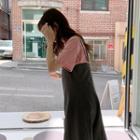 Double-strap Stitched A-line Long Dress Charcoal Gray - One Size