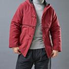 Hooded Frog-button Linen Jacket