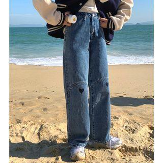 Heart Print Loose-fit Straight Leg Jeans