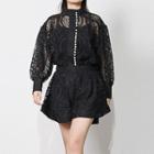 Set: Long-sleeve Lace Top + High Waist Wide Leg Shorts + Camisole Top