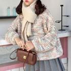 Mock-neck Chunky Knit Melange Sweater As Shown In Figure - One Size