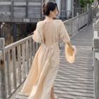 Long-sleeve Backless Midi A-line Dress