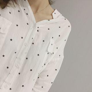 Star Print Split Neck 3/4 Sleeve Shirt