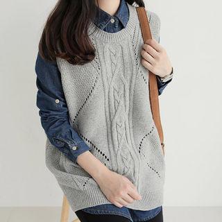 Dip-back Wool Blend Pointelle-knit Vest