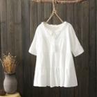 Tassel Detail Short-sleeve Blouse White - One Size