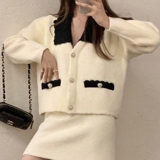 Collar Cardigan / Mini Fitted Skirt