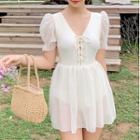 Short-sleeve Lace-up A-line Swim Dress