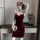 Spaghetti-strap Mini Sheath Velvet