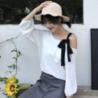 Contrast Trim Bow Accent 3/4 Sleeve Chiffon Blouse