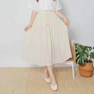 Drawcord-waist Long Full Skirt