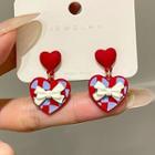Heart Drop Earring 1 Pair - Check - Blue & Red - One Size