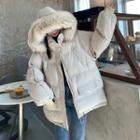 Hooded Padded Zip Jacket Beige - One Size