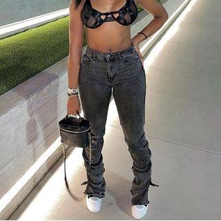 High-waist Ruched Slit Jeans