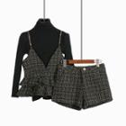 Set: Turtleneck Knit Top + Sleeveless Wool Top + Shorts
