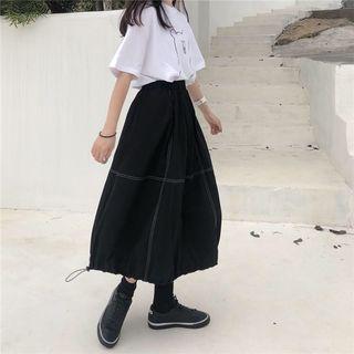 Adjustable Hem Midi Skirt Black - One Size
