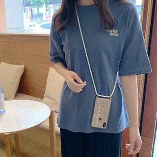 Letter-printed Cotton T-shirt Light Blue - One Size