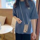 Letter-printed Cotton T-shirt Light Blue - One Size