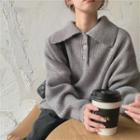 Lapel Plain Loose-fit Sweater