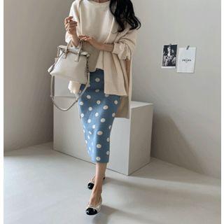 Slit-back Polka-dot Midi Skirt