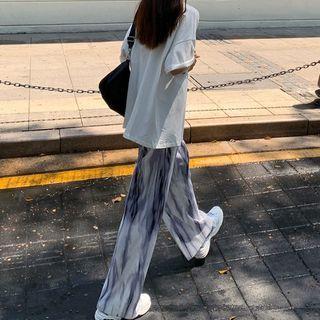 Tie-dyed Wide Leg Pants White & Black - One Size