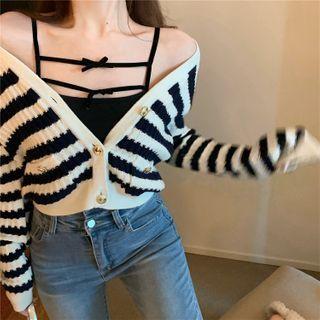 Caged Camisole Top / Striped Cardigan