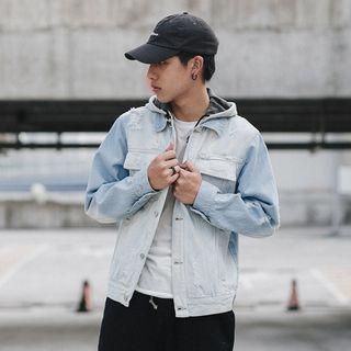 Gradient Distressed Hooded Denim Jacket