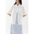 Stitched Linen-blend Shirt Ivory - One Size