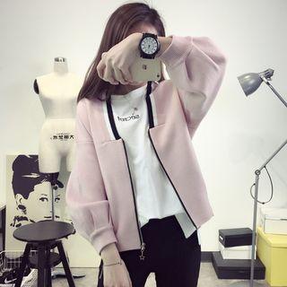 V-neck Cropped Knit Zip Jacket