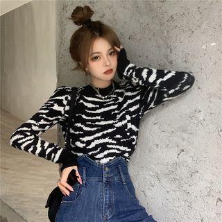 Crewneck Printed Zebra Long-sleeve Sweater