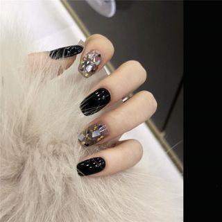 Shell Fragment Faux Nail Tips 514 - Glue - Black & Silver - One Size