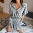 Hooded Dolman-sleeve Drawstring-waist Playsuit
