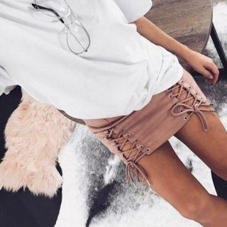 Lace-up Faux Suede Miniskirt
