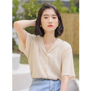 Short-sleeve Striped Shirt Light Yellow - One Size