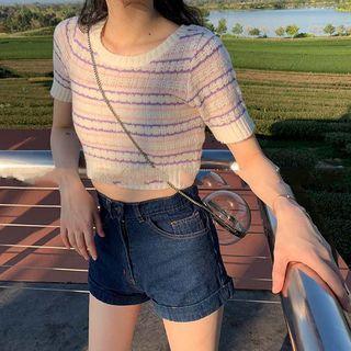 Short-sleeve Striped Top As Shown In Figure - One Size