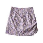 Ruched Floral Print Mini Pencil Skirt
