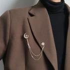 Moon & Star Chained Rhinestone Alloy Brooch White & Gold - One Size