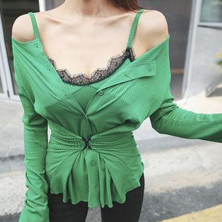Set: Hook-any-eye Cardigan + Lace Camisole Top