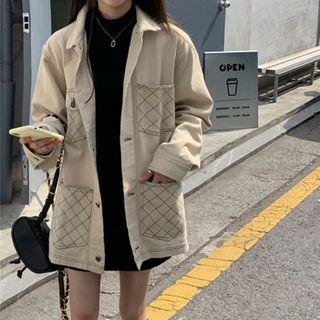 Checked Panel Shirt Jacket Beige - One Size