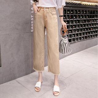 Fray Hem Wide Leg Cropped Pants