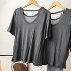 Short Sleeve Round Neck Plain T-shirt Gray - One Size