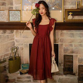 Ruffled Open-back A-line Midi Dress