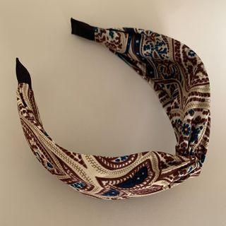 Printed Headband Blue & Brown Print - Almond - One Size