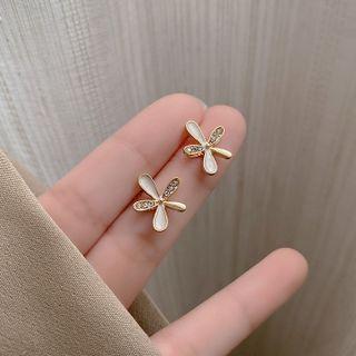 Flower Rhinestone Glaze Alloy Earring A084 - 1 Pair - Gold & White - One Size