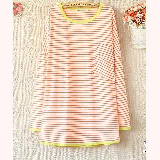 Long-sleeve Contrast-trim Striped T-shirt
