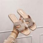 Faux-leather Faux-pearl Slide Sandals