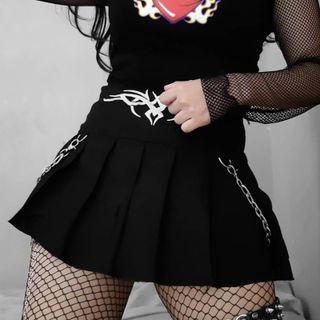 Embroidered Chained Pleated Mini A-line Skirt