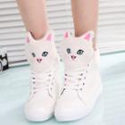 Cat Embroidered High Top Lace Up Sneakers