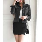 Band-waist Laced Mini Pencil Skirt Black - One Size
